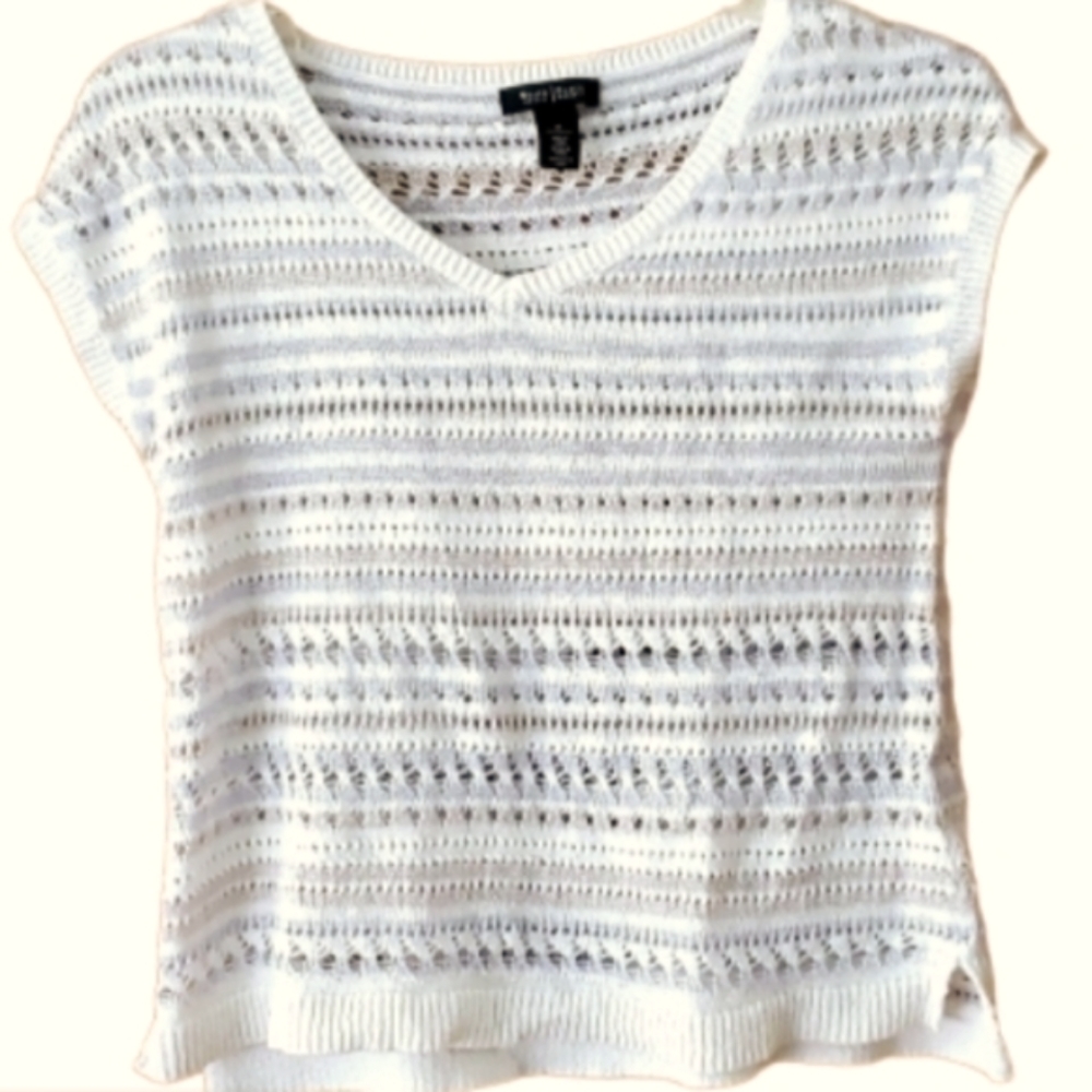 WHBM Womans Metallic Gold and Silver Striped Woven Sweater‎ Top Size Medium